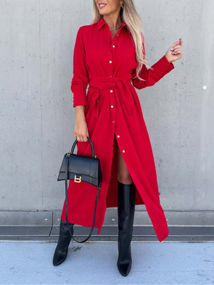 Dames Overhemdjurk Lange Mouwen Blauw Casuele Stijl