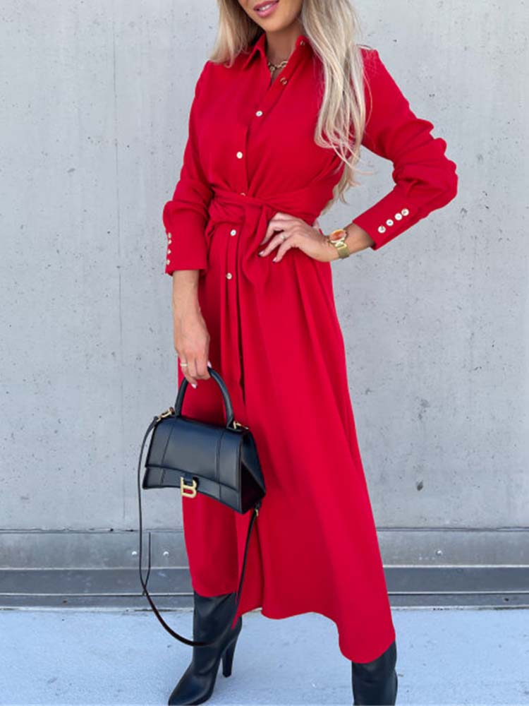 Dames Overhemdjurk Lange Mouwen Blauw Casuele Stijl