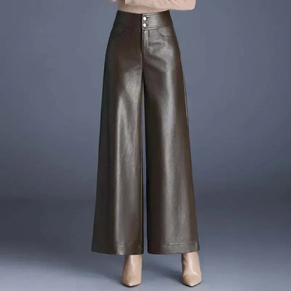 Damesbroek Imitatieleer Hoge Taille Wide Fit Comfortabel