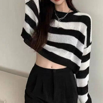 Dames Gebreide Trui Oversized Gestreept Wit