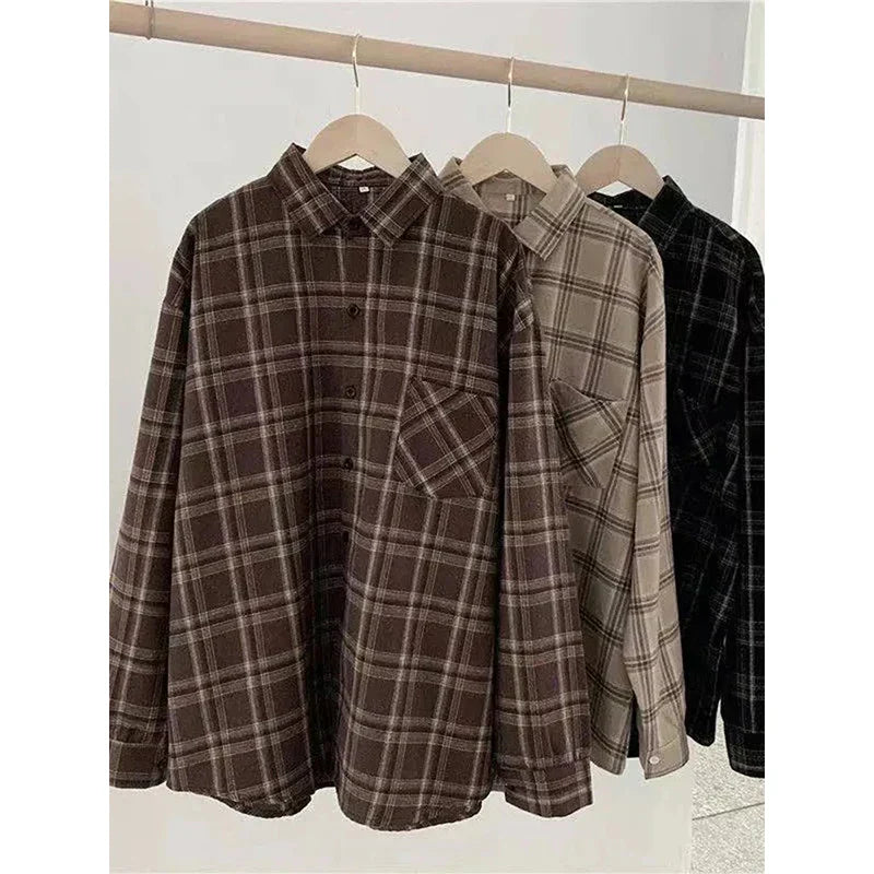 Dames Oversized Overhemd Geruit Khaki Groen