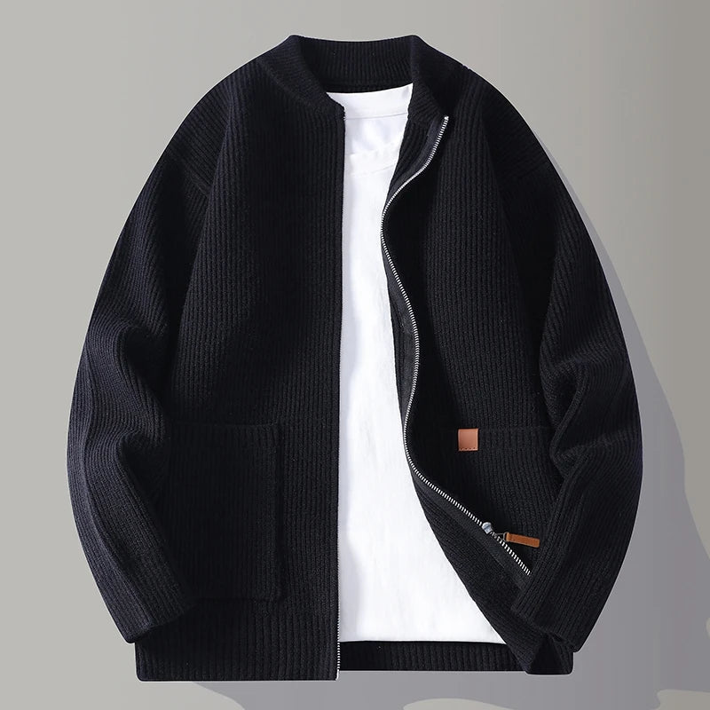 Heren Gebreid Vest met Ritssluiting Warm Grijs