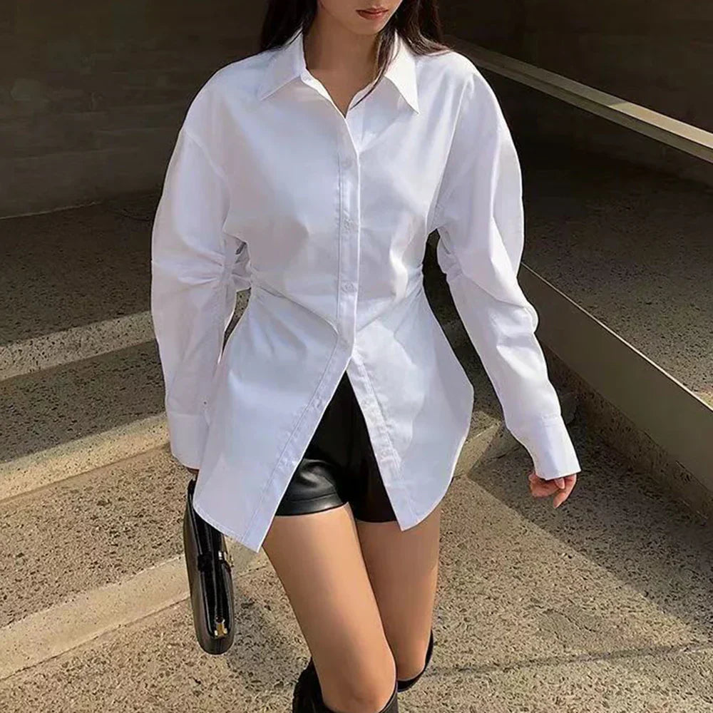 Dames Oversized Blouse met Strik en Kraag Wit - StudioMarella
