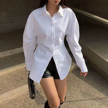 Dames Oversized Blouse met Strik en Kraag Wit - StudioMarella