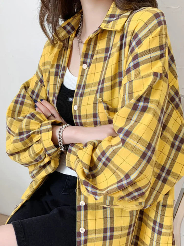 Lange Geruit Overhemd Oversized Mannen