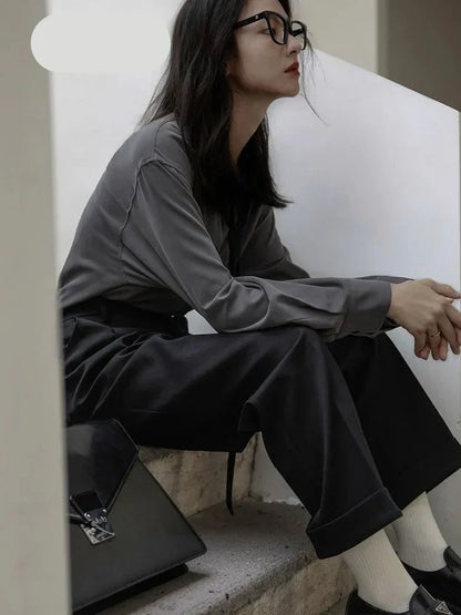 Dames Oversized Hemd Grijs Minimalistisch Model