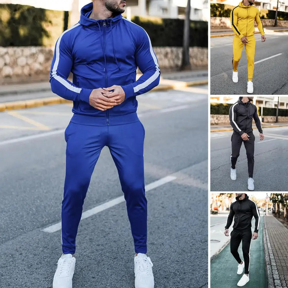 Herentrainingspak Capuchon Witte Strepen Sportief Design