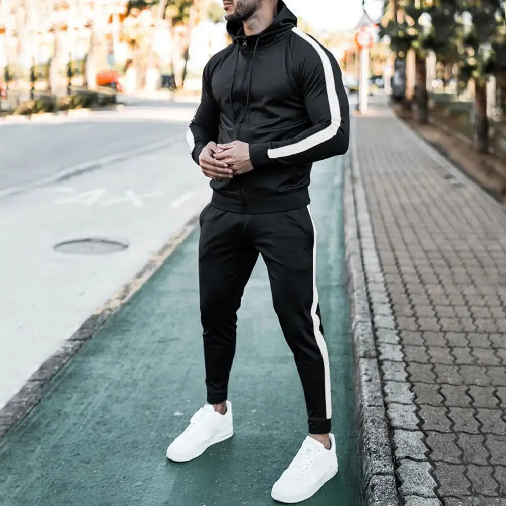 Herentrainingspak Capuchon Witte Strepen Sportief Design