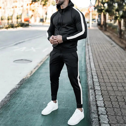 Herentrainingspak Capuchon Witte Strepen Sportief Design