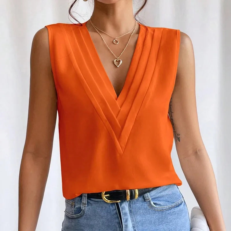 Mouwloze Zomertop Dames Oranje Jurkje - StudioMarella