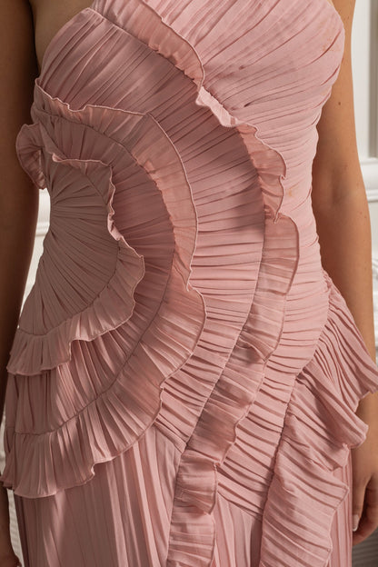 Midi Jurk Roze met Ruches en Plooien