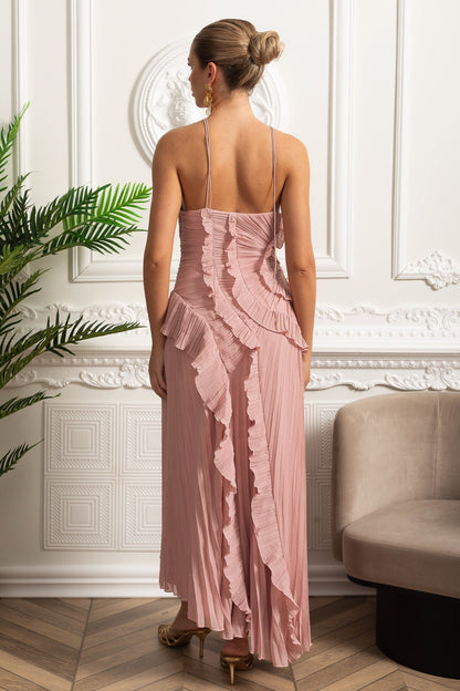 Midi Jurk Roze met Ruches en Plooien