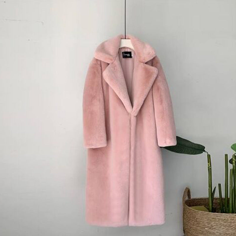 Dames Pluchen Jas Lang Warm en Stijlvol voor Winter