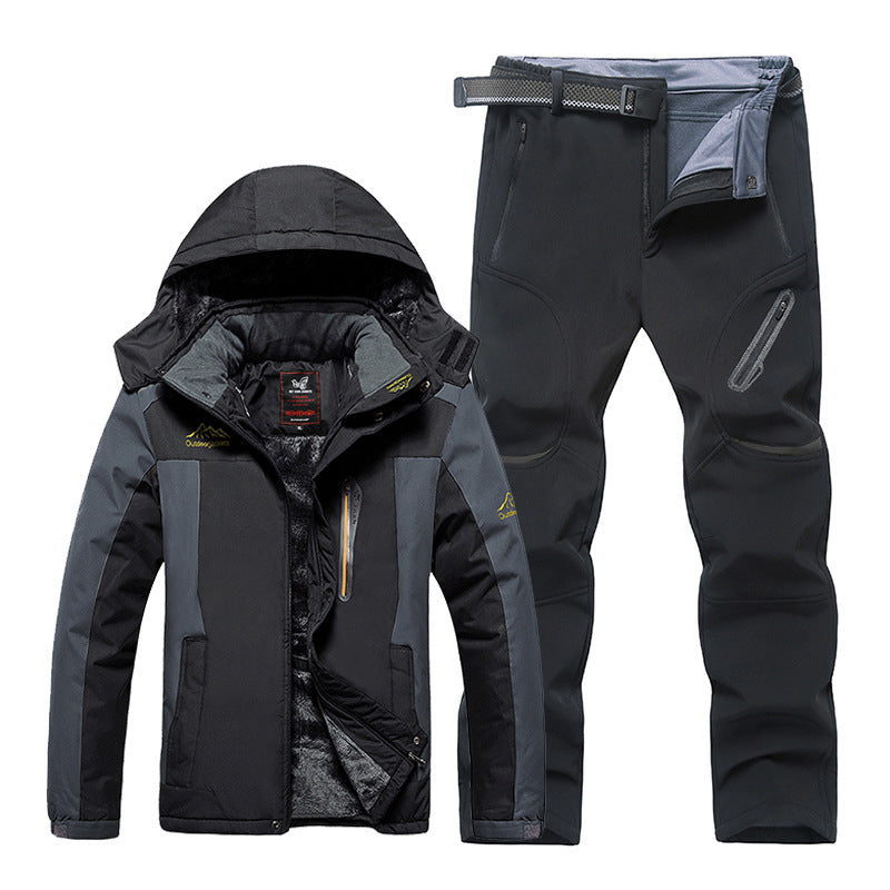 Heren Waterdichte Skiset – Gevoerde Jas en Broek voor Sneeuw en IJs