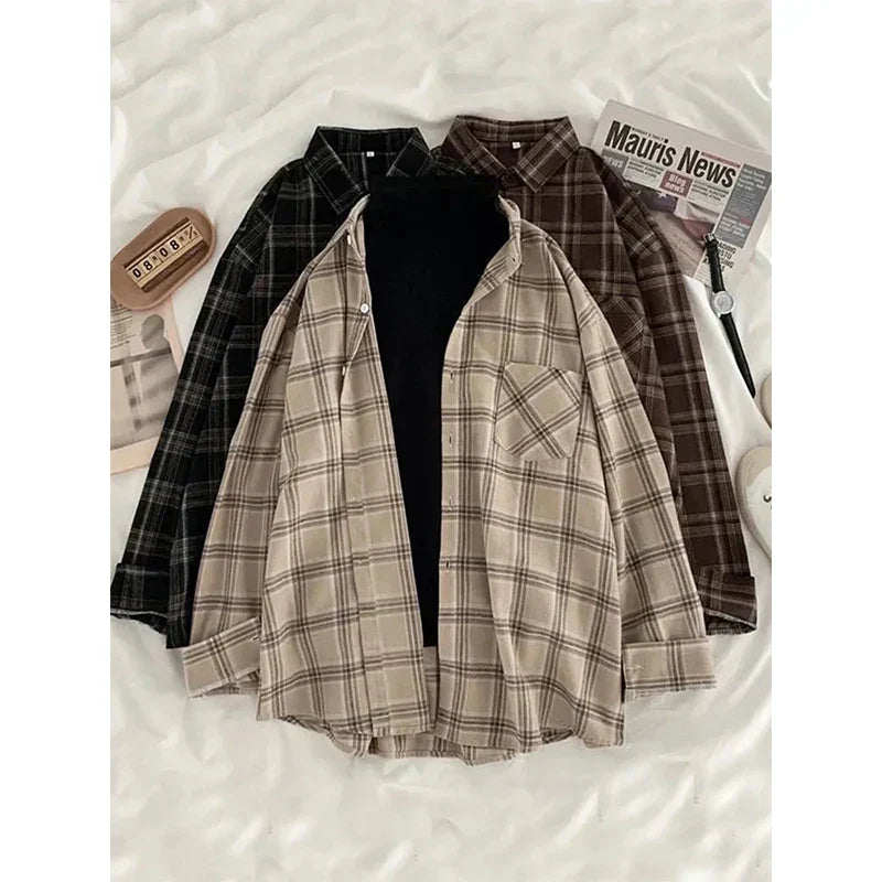 Dames Oversized Overhemd Geruit Khaki Groen - StudioMarella