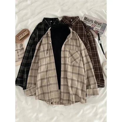 Dames Oversized Overhemd Geruit Khaki Groen - StudioMarella
