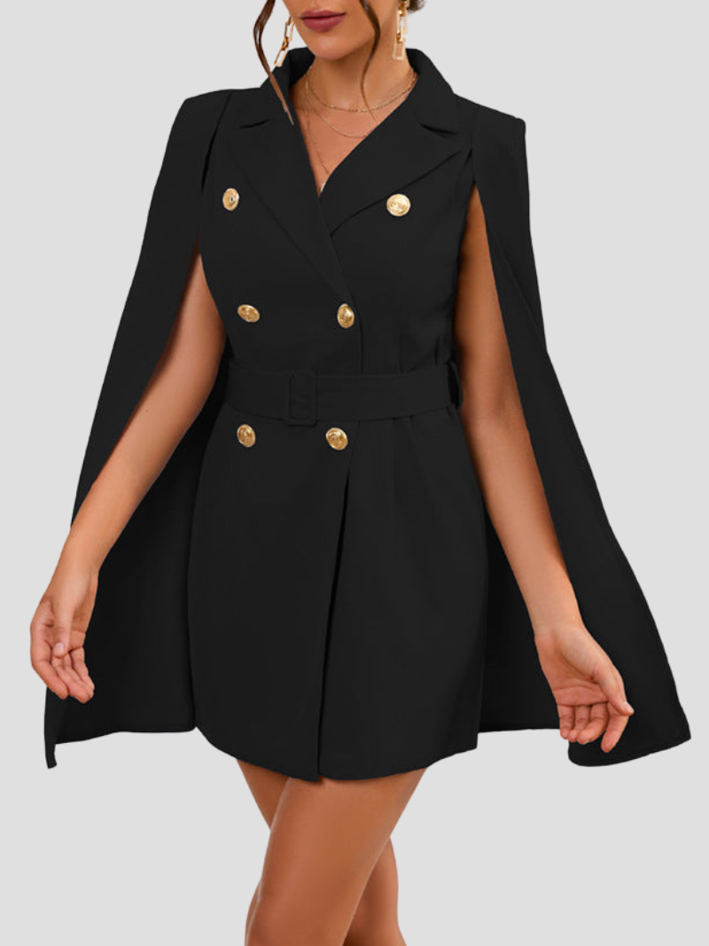Jurk Blazer met Gouden Knopen en Cape Stijl London