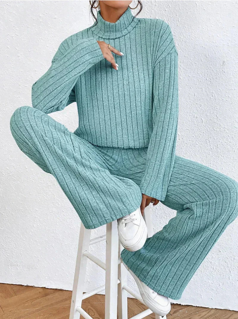 Gestreepte Trui en Broek Set Gebreid Warm Comfortabel