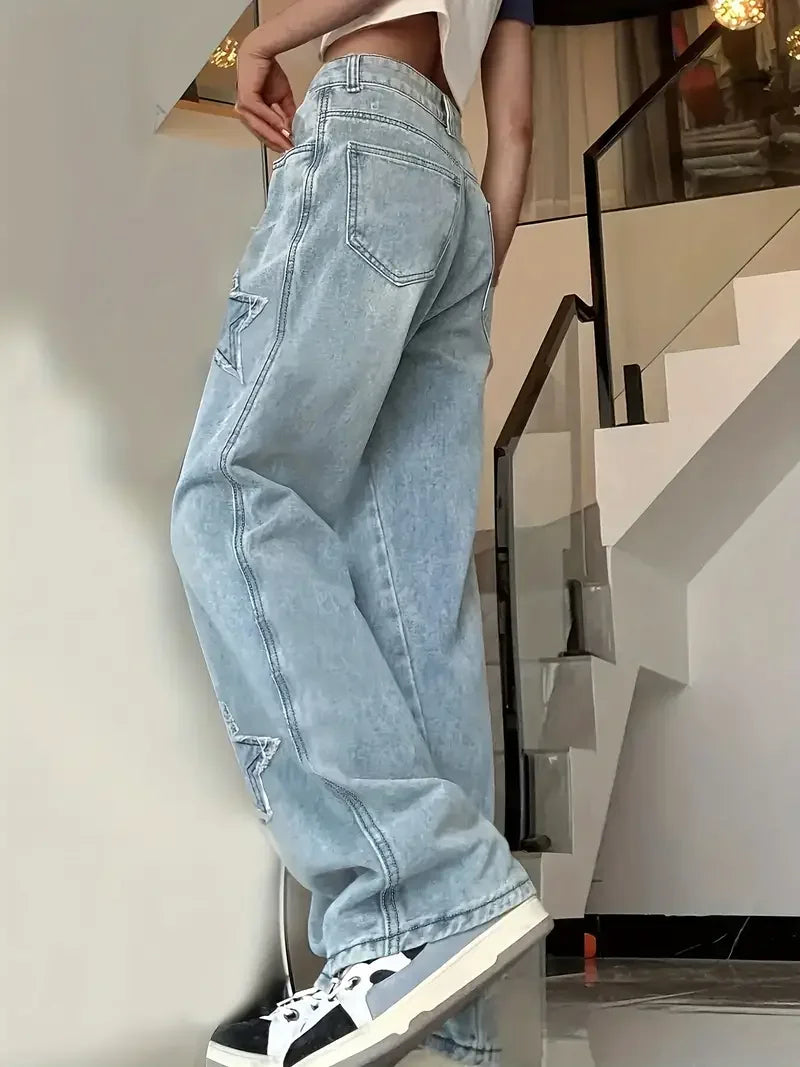 Vrouwelijke Jeans Broek Modern Wijd Model