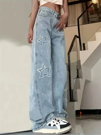 Vrouwelijke Jeans Broek Modern Wijd Model