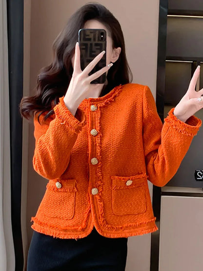 Dames Jas Oranje Tweed Enkelrijgesloten