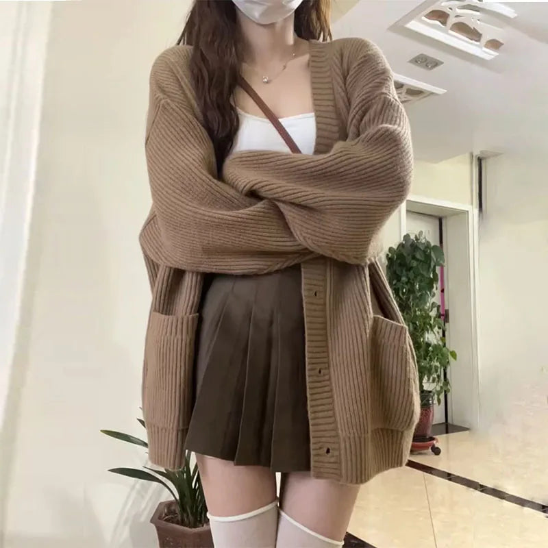 Dames Oversized Trui Cardigan Wit V-Hals