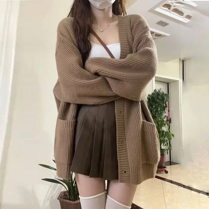 Dames Oversized Trui Cardigan Wit V-Hals