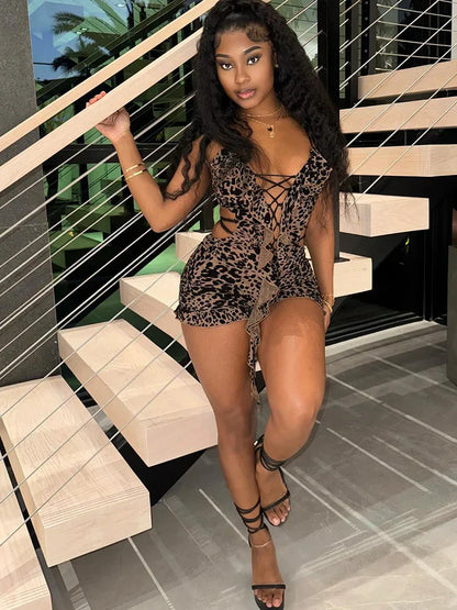 Leopard Romper Zacht Fleece Voering Warme Jumpsuit