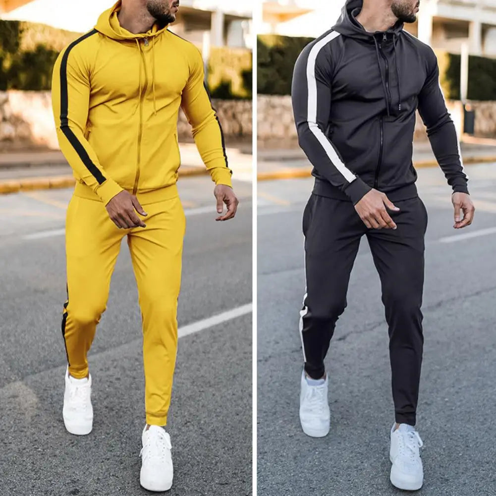 Herentrainingspak Capuchon Witte Strepen Sportief Design