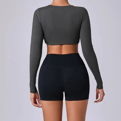 Vrouwelijke Cropped Top met Push-up Lange Mouwen