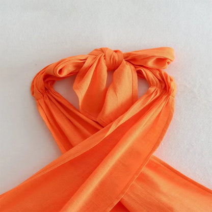 Oranje Haltertop Korte Dames Top Gekruist Design