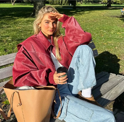 Oversized Leren Jas Rood Dames