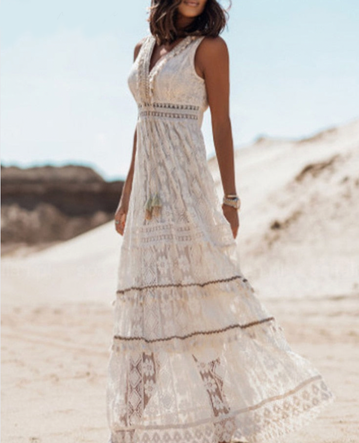 Boho Maxi Jurk Elegante Vrouwelijke Pasvorm Zomerjurk