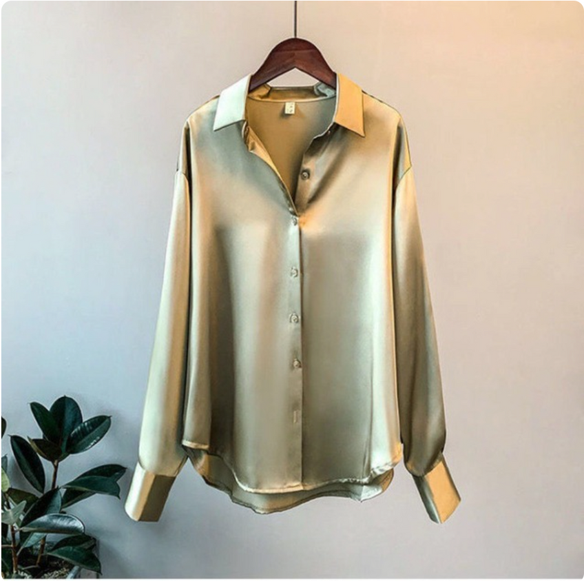 Elegante Vrouwelijke Satijnen Blouse Losse Vorm