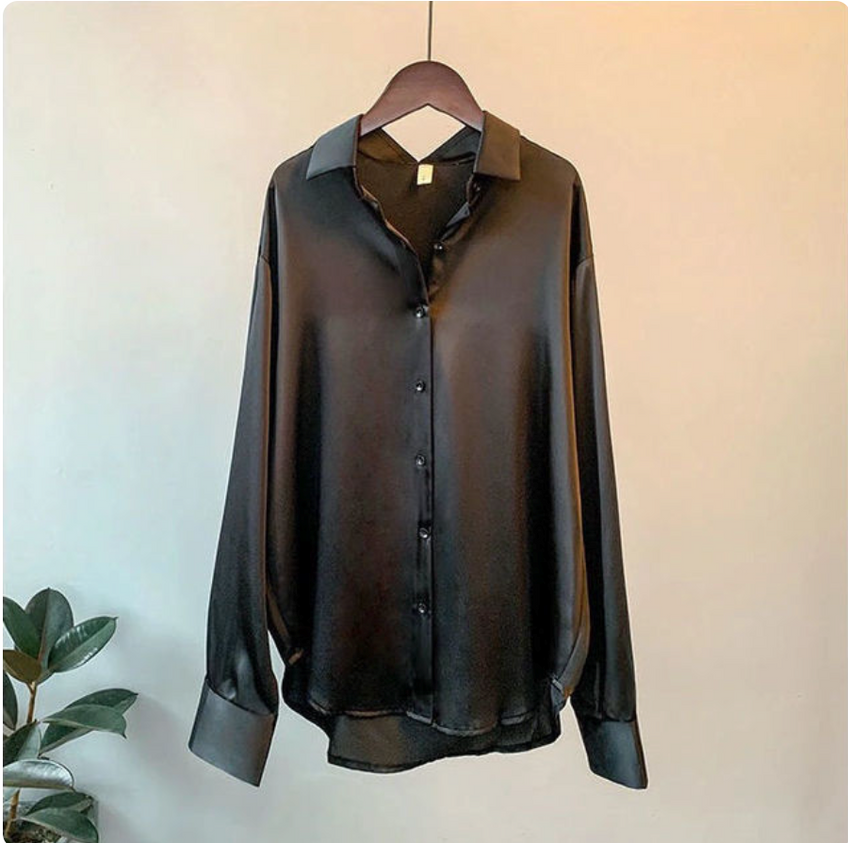 Elegante Vrouwelijke Satijnen Blouse Losse Vorm