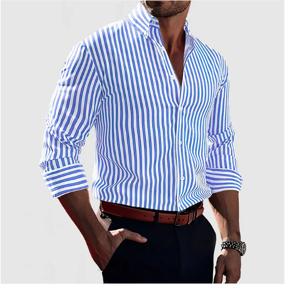 Heren Overhemd Lange Mouwen Gestreept Button-down Stijl