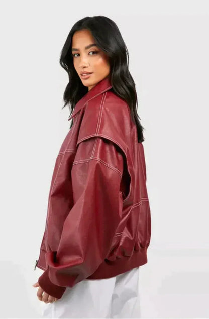 Oversized Leren Jas Rood Dames
