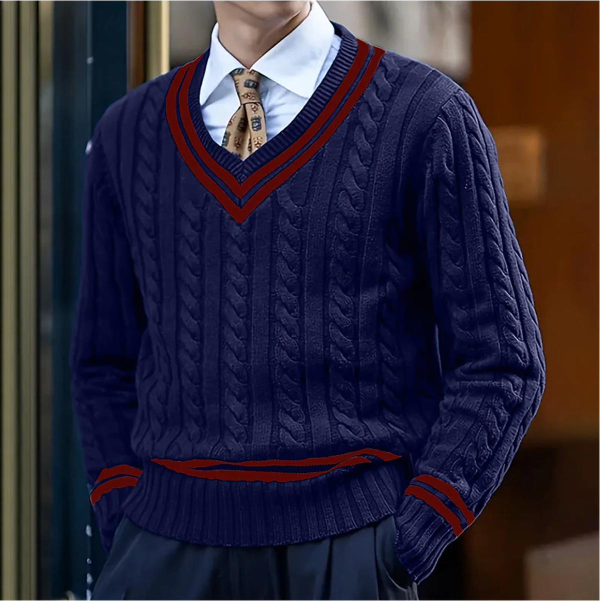 V-Hals Trui Heren Slim Fit Comfortabel