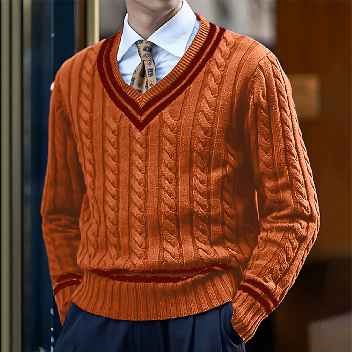 V-Hals Trui Heren Slim Fit Comfortabel