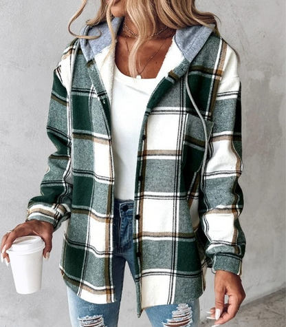 Damesjas met Capuchon - Warme Geruite Overshirt voor Herfst en Winter
