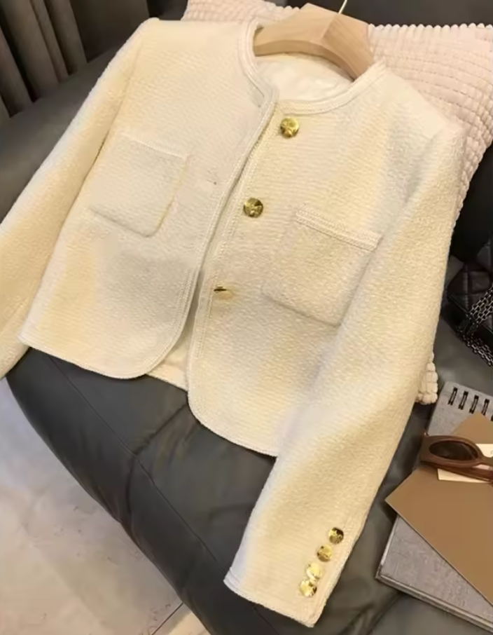 Dame Jas Elegante Tweed Jas met Knopen