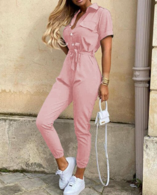 Jumpsuit Met Knoopsluiting Elegante Zomerkleding voor Vrouw