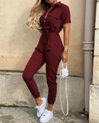 Jumpsuit Met Knoopsluiting Elegante Zomerkleding voor Vrouw