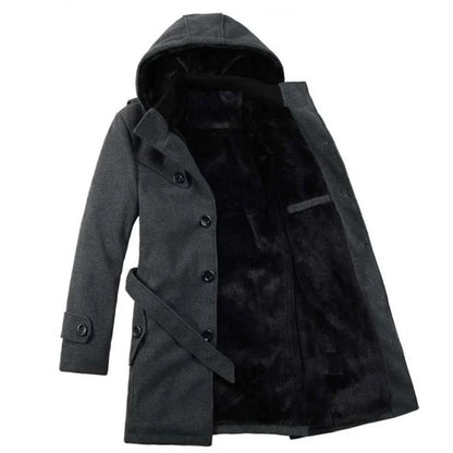 Heren Trenchcoat Gevoerd met Capuchon - Wolmix Imitatiebont