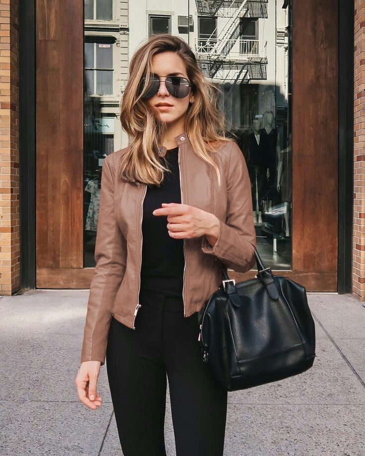 Dames Leren Jas Slim Fit Modern Stijlvol