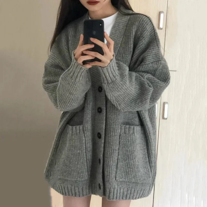 Dames Oversized Trui Cardigan Wit V-Hals