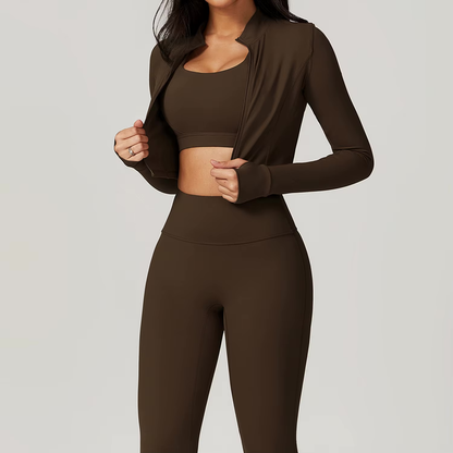 Dames Sportset 3-Delig - Cropped Vest, Sportbh en High Waist Legging - StudioMarella