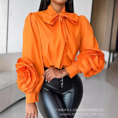 Vrouwen Strikshirt Bloemenpatroon Oranje Zomerse Stijl