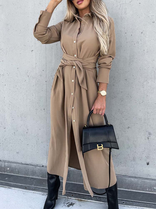 Dames Overhemdjurk Lange Mouwen Blauw Casuele Stijl - StudioMarella