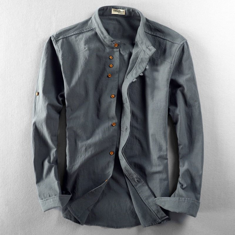 Herenoverhemd Japanse Stijl Comfortabel Elegante Kwaliteit
